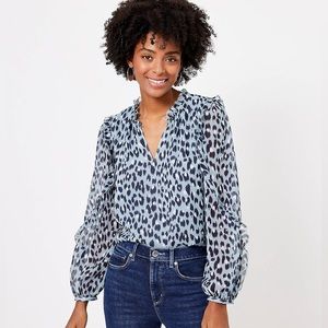 Ann Taylor LOFT Leopard Print Ruffle Sleeve Blouse Size M